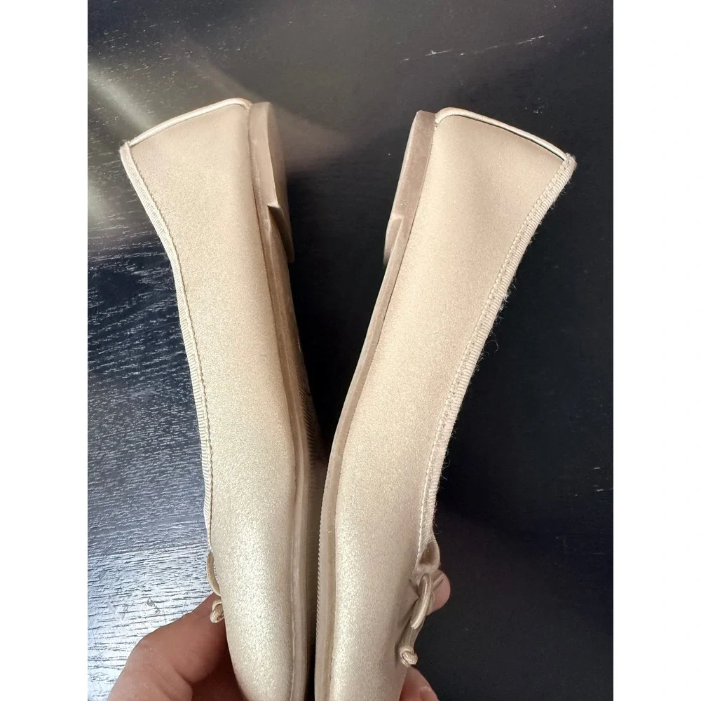 Cat & Jack Girls Champagne Gold Metallic Ballet Flats Bow Detail Size 3